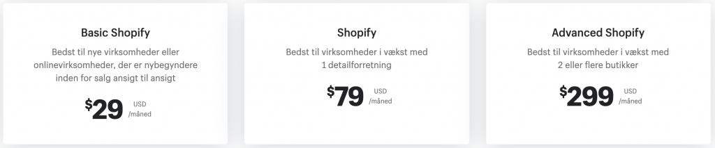 Shopify priser